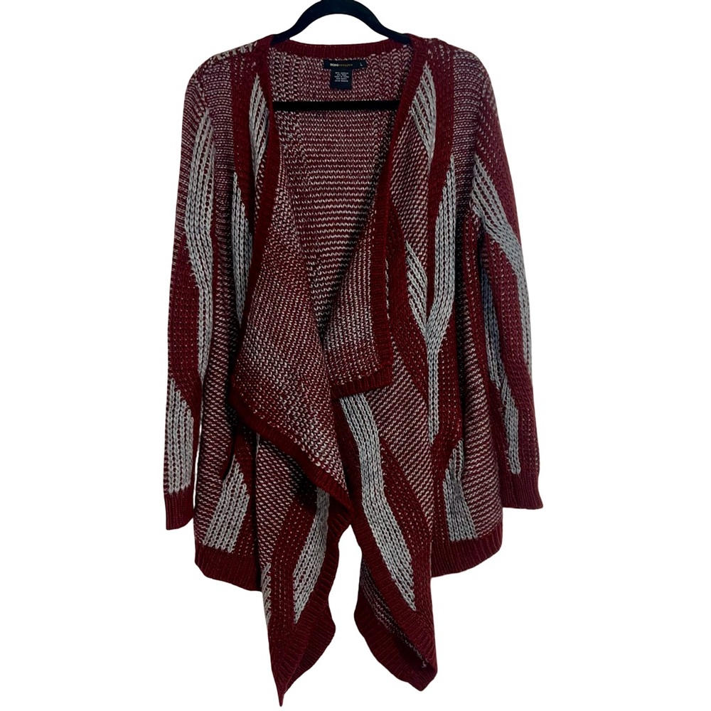BCBG Max Azria Woman’s Open Front Maroon & Gray Knit Cardigan